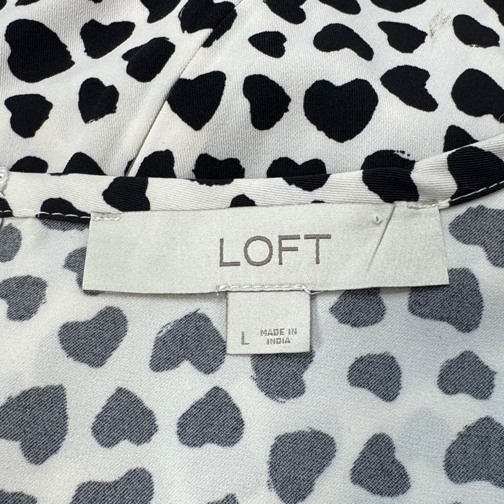 LOFT White with Black Hearts Long Sleeve Flounce Dress Size Large - Picture 8 of 10
